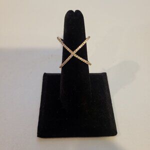 Criss Cross Ring Sterling Silver 925 TR brand simulated diamonds size 6 Elegant